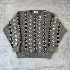 Vintage Prince Bellini Sweater Mens XL Brown Geometric Crewneck Made in Canada